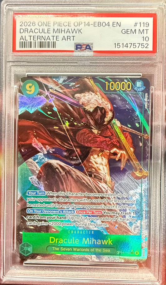 Bandai One Piece Dracule Mihawk Secret Rare Foil OP14-119 EN PSA 10 2026