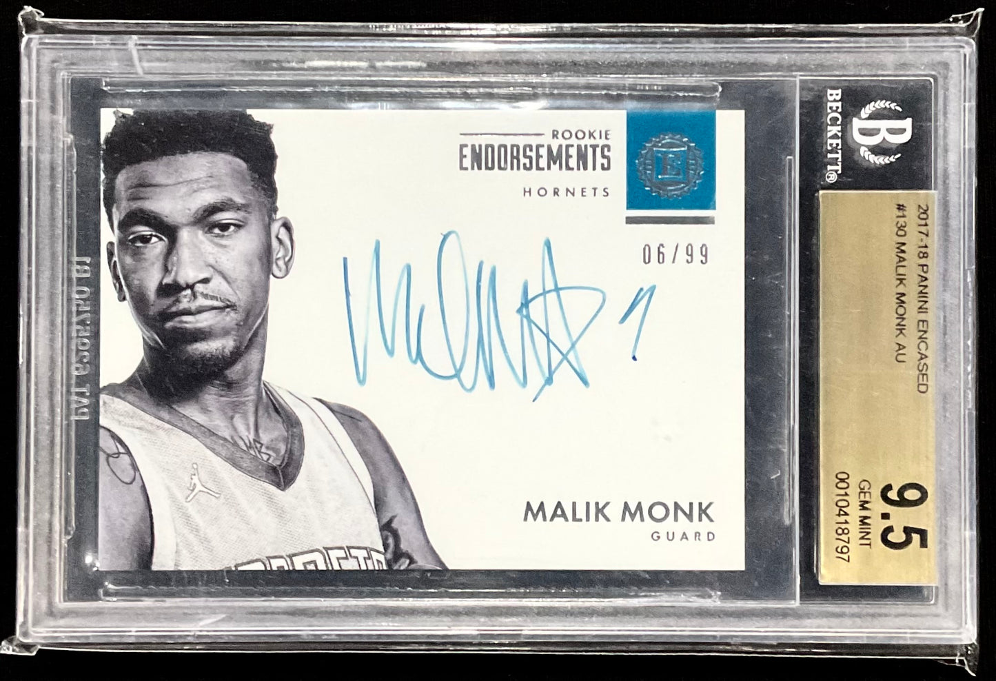 2017-2018 Panini Encased Malik Monk Autograph Card 6/99 BECKETT 9.5