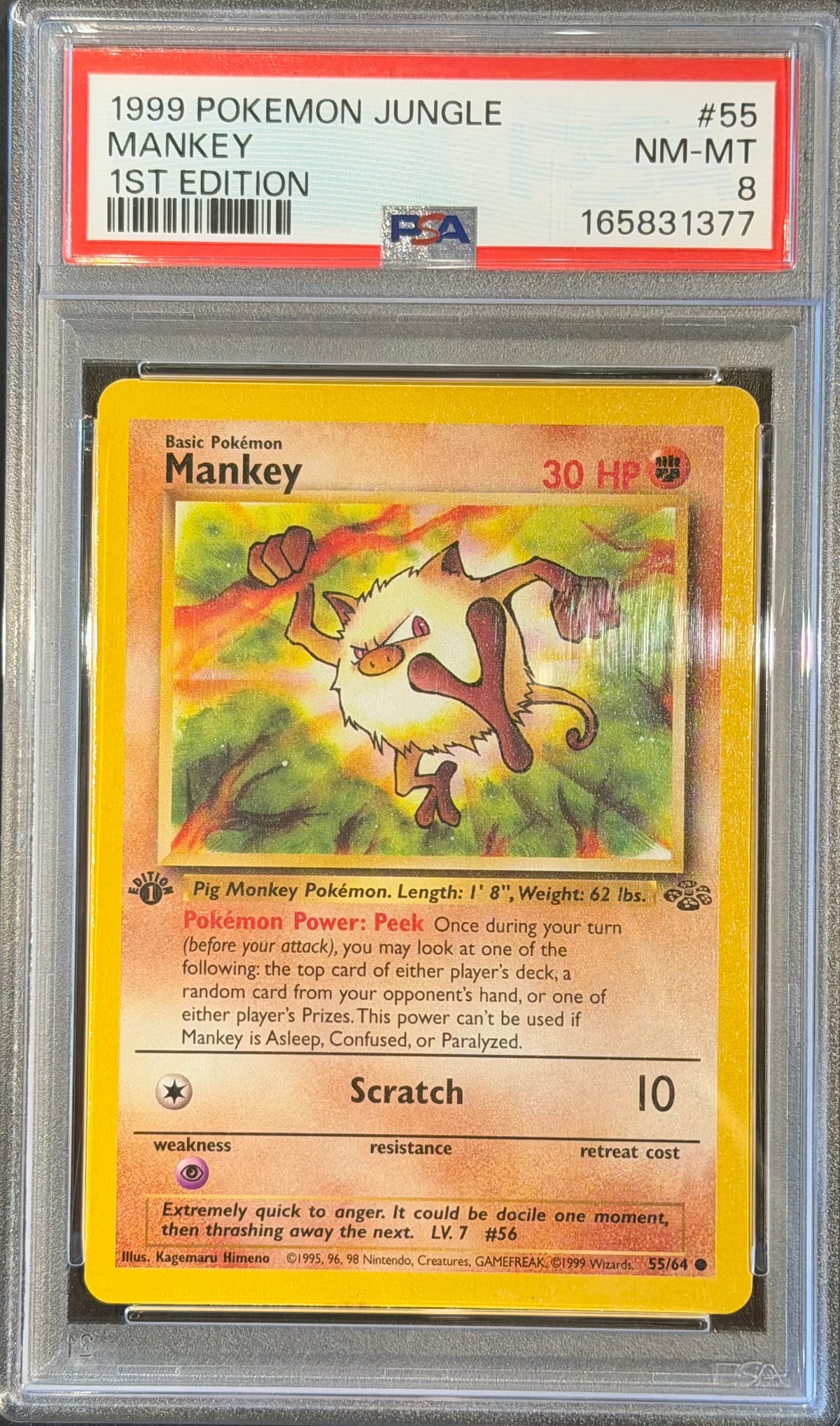 Mankey 55/64 1ST Edition 1999 Pokemon Jungle PSA 8