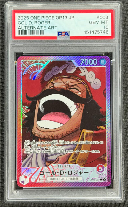 2025 One Piece Gol D. Roger OP13-003 Alternate Leader Art L PSA 10
