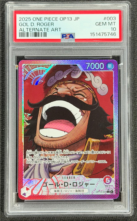 2025 One Piece Gol D. Roger OP13-003 Alternate Leader Art L PSA 10