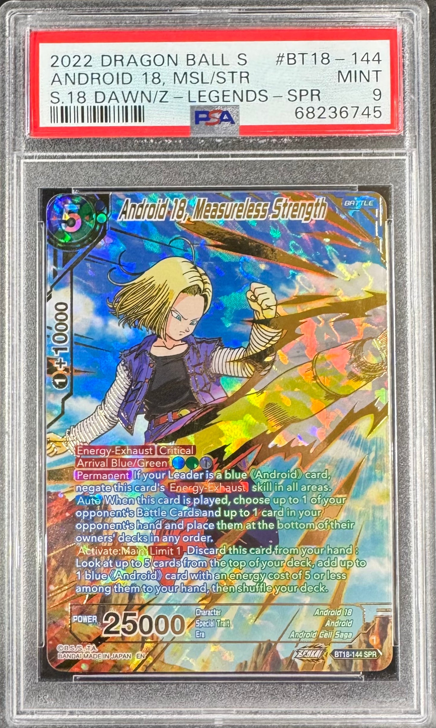 2022 DBS Android 18, Measureless Strength BT18-144 [Dawn Of Z Legends] PSA 9