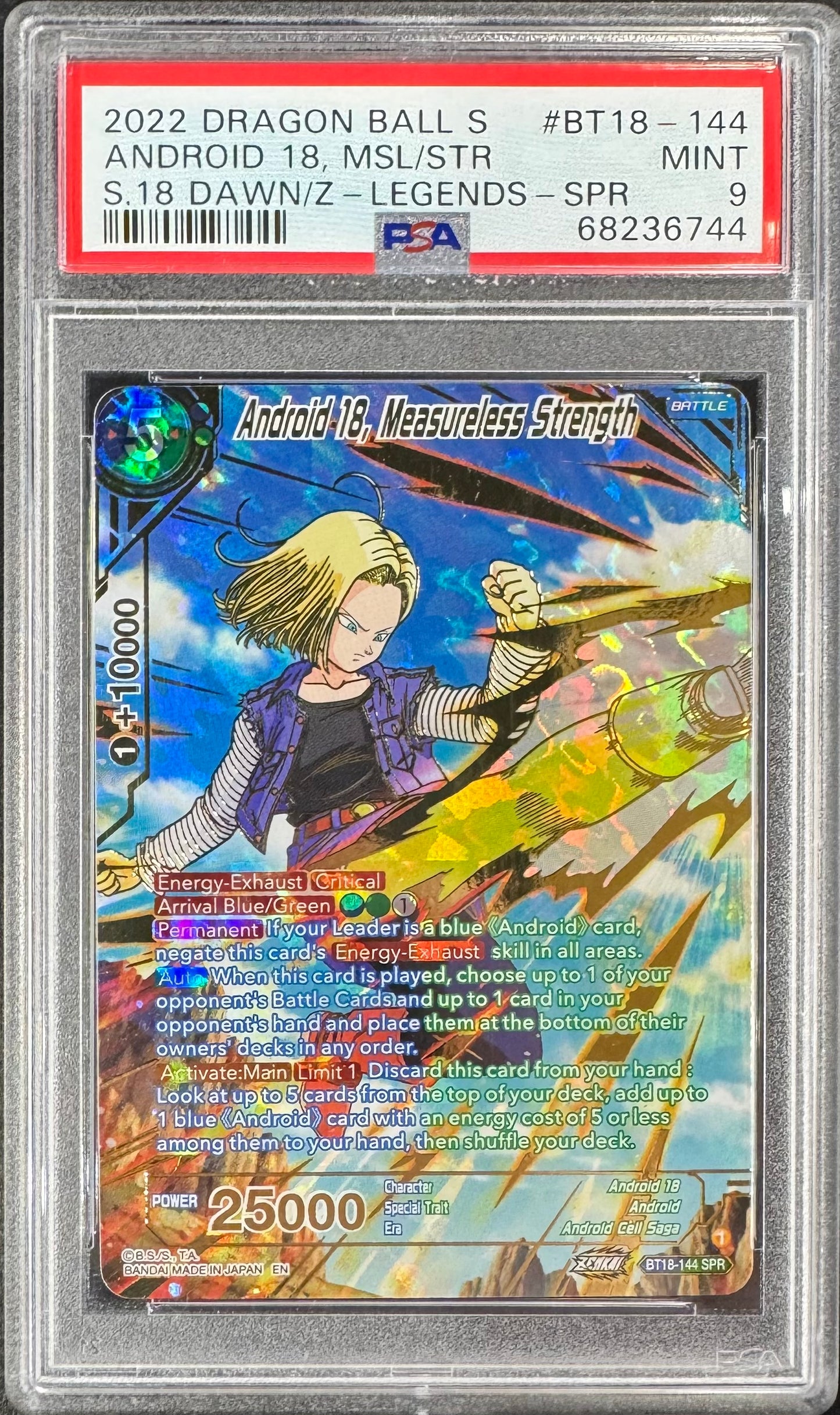 2022 DBS Android 18, Measureless Strength BT18-144 [Dawn Of Z Legends] PSA 9