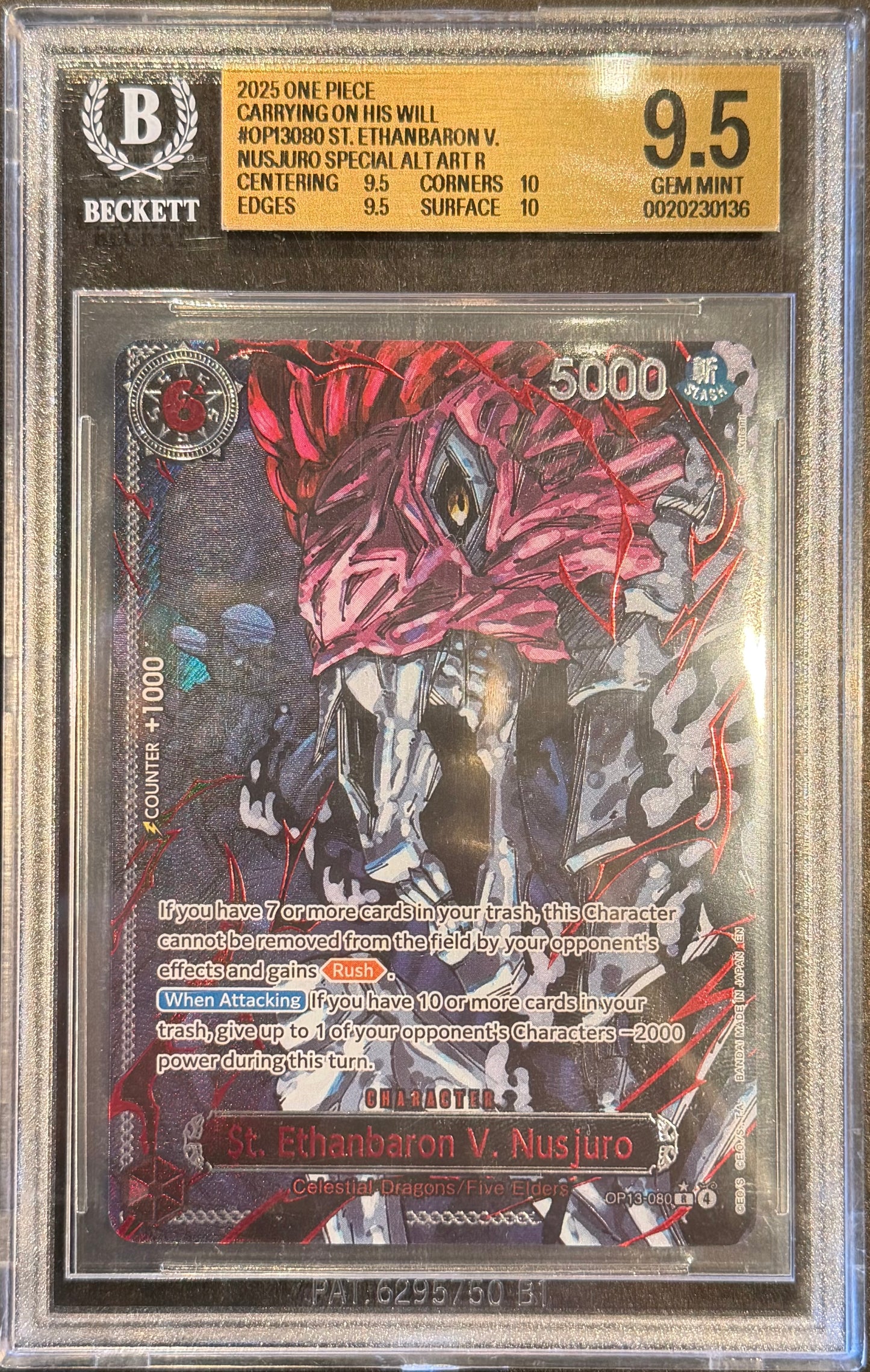 St. Ethanbaron V. Nusjuro op13-080 BGS 9.5 (Alt Art Red Text) OP-13 Carrying on His Will