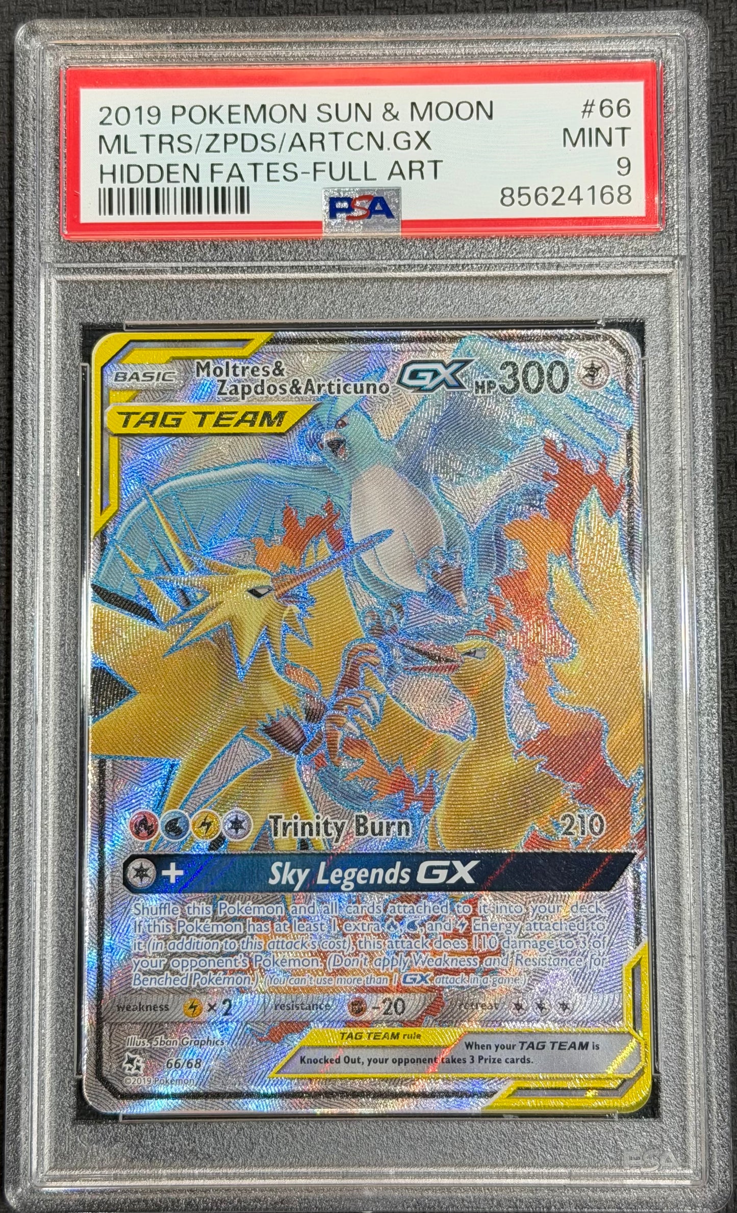 Moltres & Zapdos & Articuno Gx 66/68 Full Art PSA 9 Hidden Fates