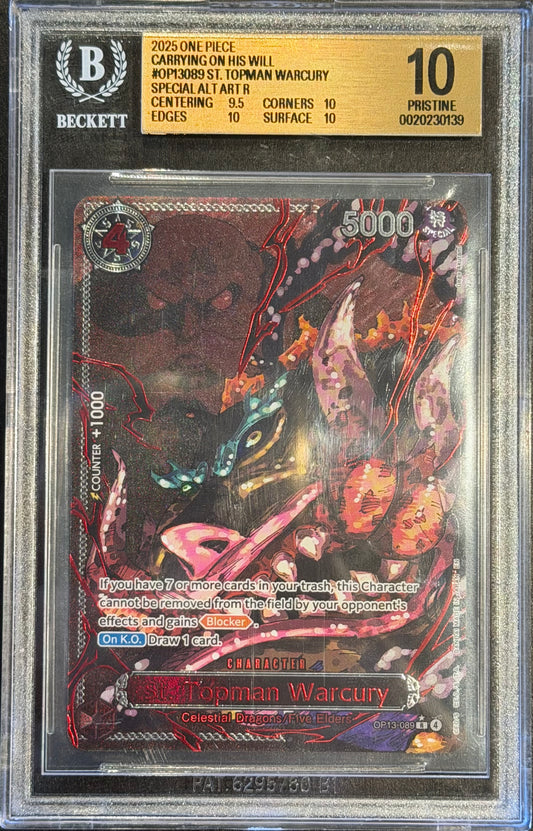 Topman Warcury OP13-089 BGS Pristine 10 - One Piece St Demon Red Parallel Alt