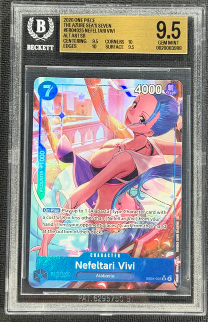 2026 One Piece Nefeltari Vivi EB04-025 Alternate Art SR Beckett 9.5
