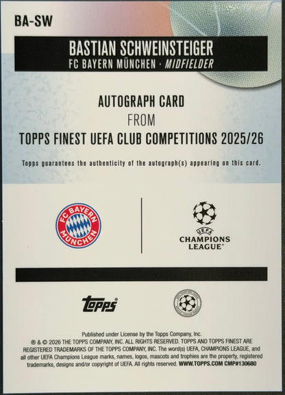Bastian Schweinsteiger 64/99 Green Refractor Autograph Topps Finest 2025/26