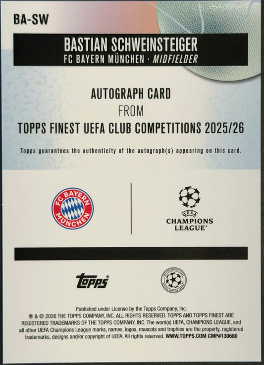 Bastian Schweinsteiger 64/99 Green Refractor Autograph Topps Finest 2025/26