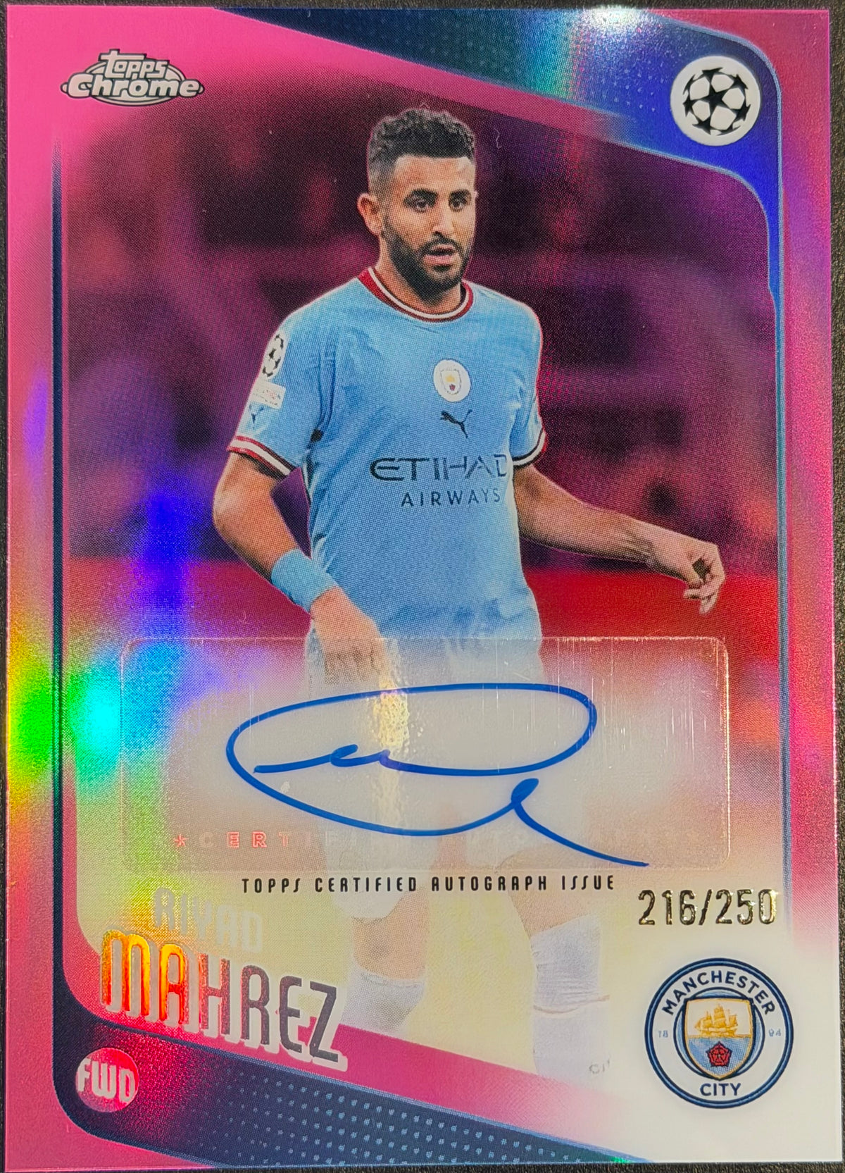 2025-26 Topps Chrome UCC Riyad Mahrez Pink Refractor Auto /250