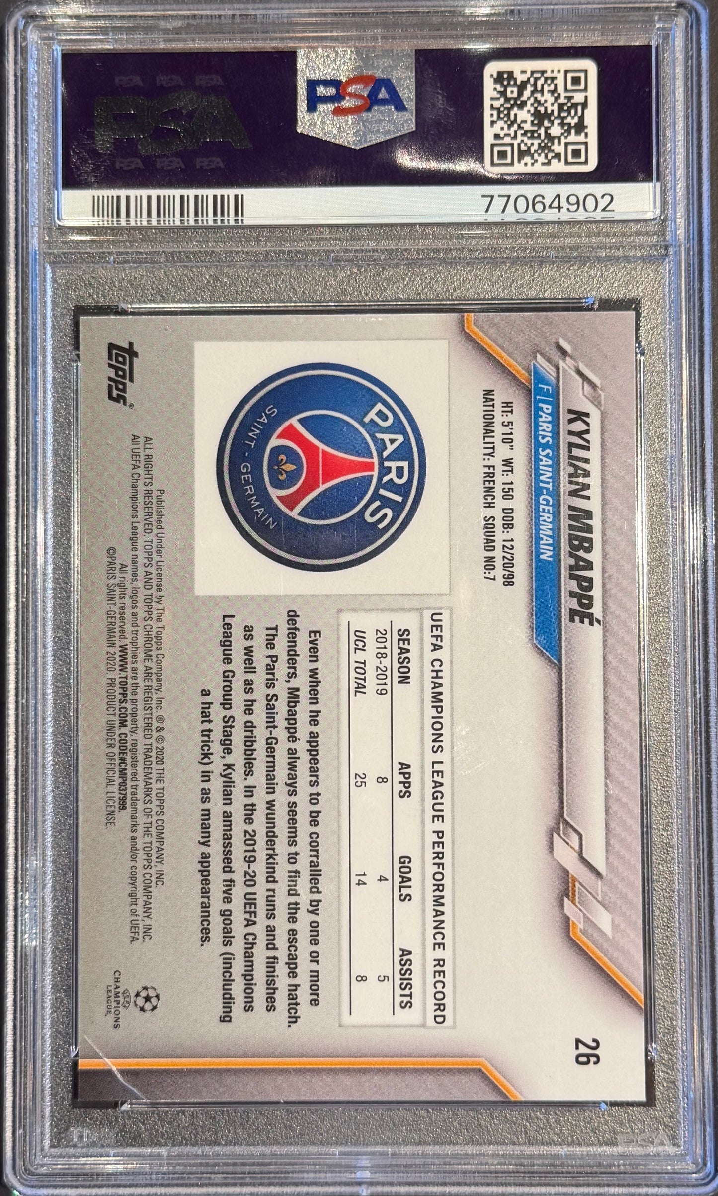 Kylian Mbappe Speckle Refractor PSA 10