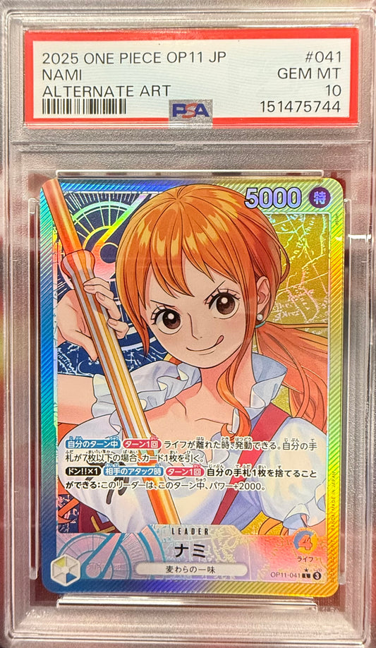 PSA 10 Nami Leader Parallel OP11-041 One Piece TCG Fist of God Japanese Card