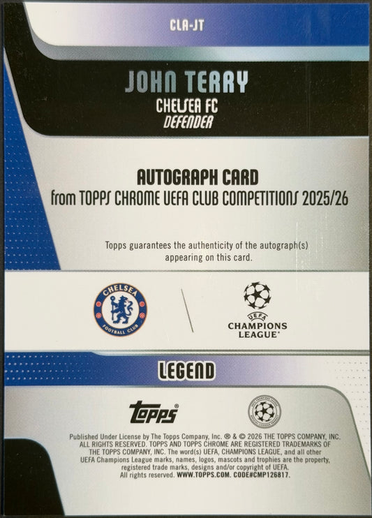 John Terry 2025-26 Topps Chrome Premier League Blue Auto 41/150