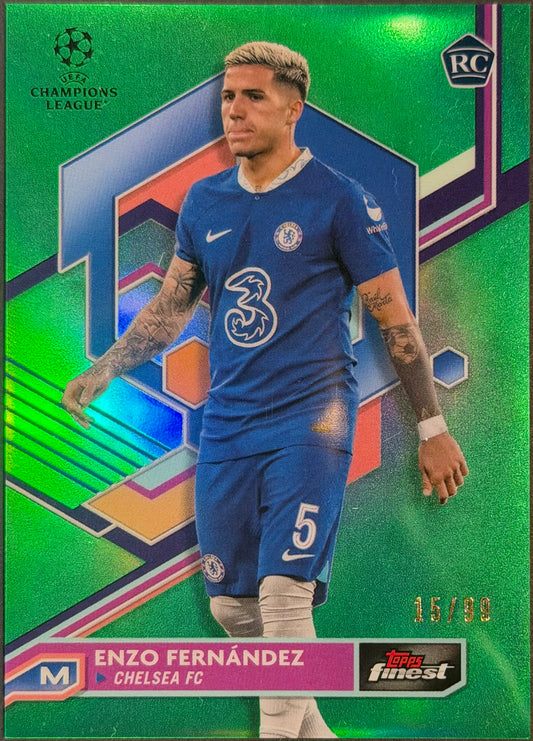 Enzo Fernandez 2022-23 Topps FinestChelsea Green Lava refractor rookie RC 15/99