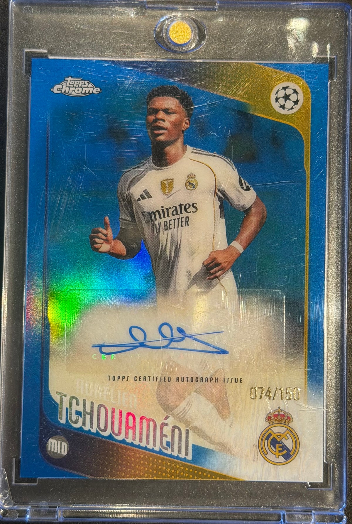 Aurelien Tchouameni /150 Auto - 2025-26 Topps Chrome #CA-AT Blue Refractor soc-3