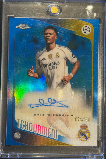 Aurelien Tchouameni /150 Auto - 2025-26 Topps Chrome #CA-AT Blue Refractor soc-3