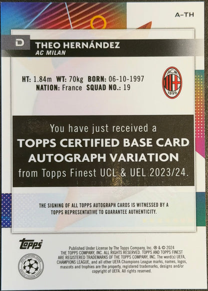 2023-24 Topps Finest UEFA UCL Theo Hernandez Variation Refractor AUTOGRAPH