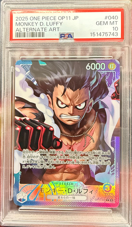 PSA 10 GEM MINT - Monkey D. Luffy OP11-040 L Parallel (Japanese) - One Piece CCG