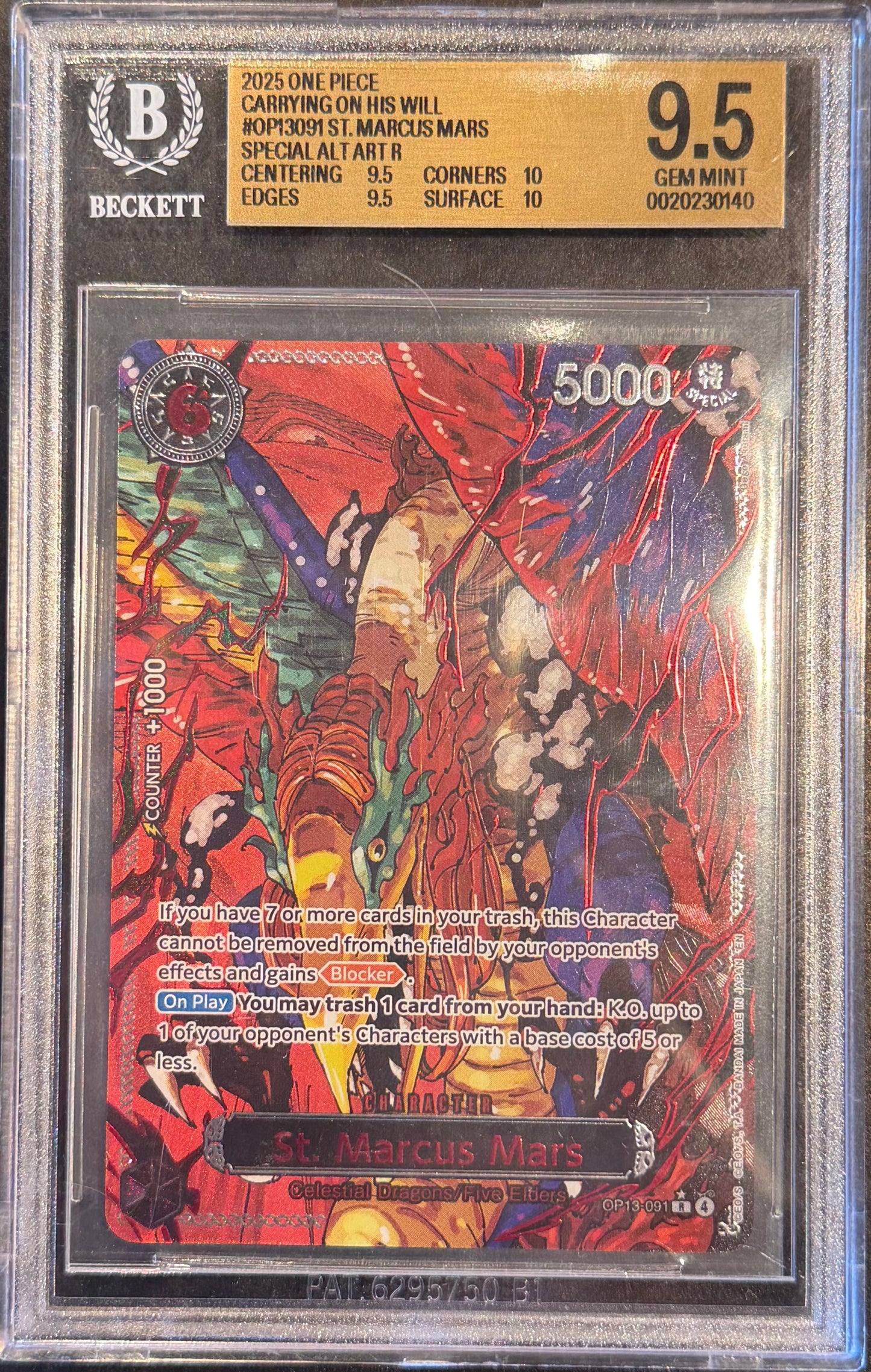 One Piece St. Marcus Mars Special Alt Art OP13-091 R Alt BGS 9.5