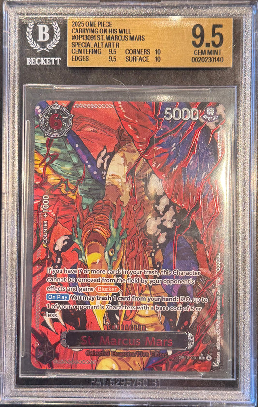 One Piece St. Marcus Mars Special Alt Art OP13-091 R Alt BGS 9.5