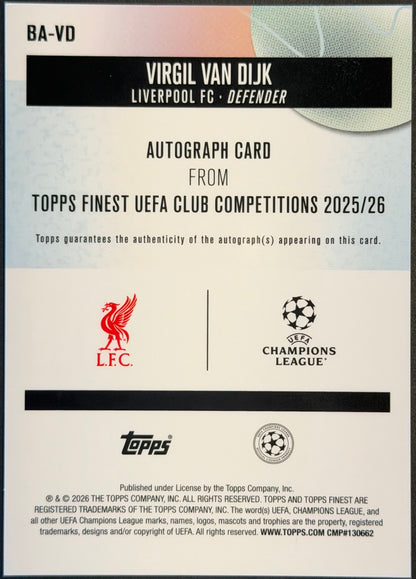 Virgil Van Dijk 15/75 Autograph Purple 2025/26 Topps Finest