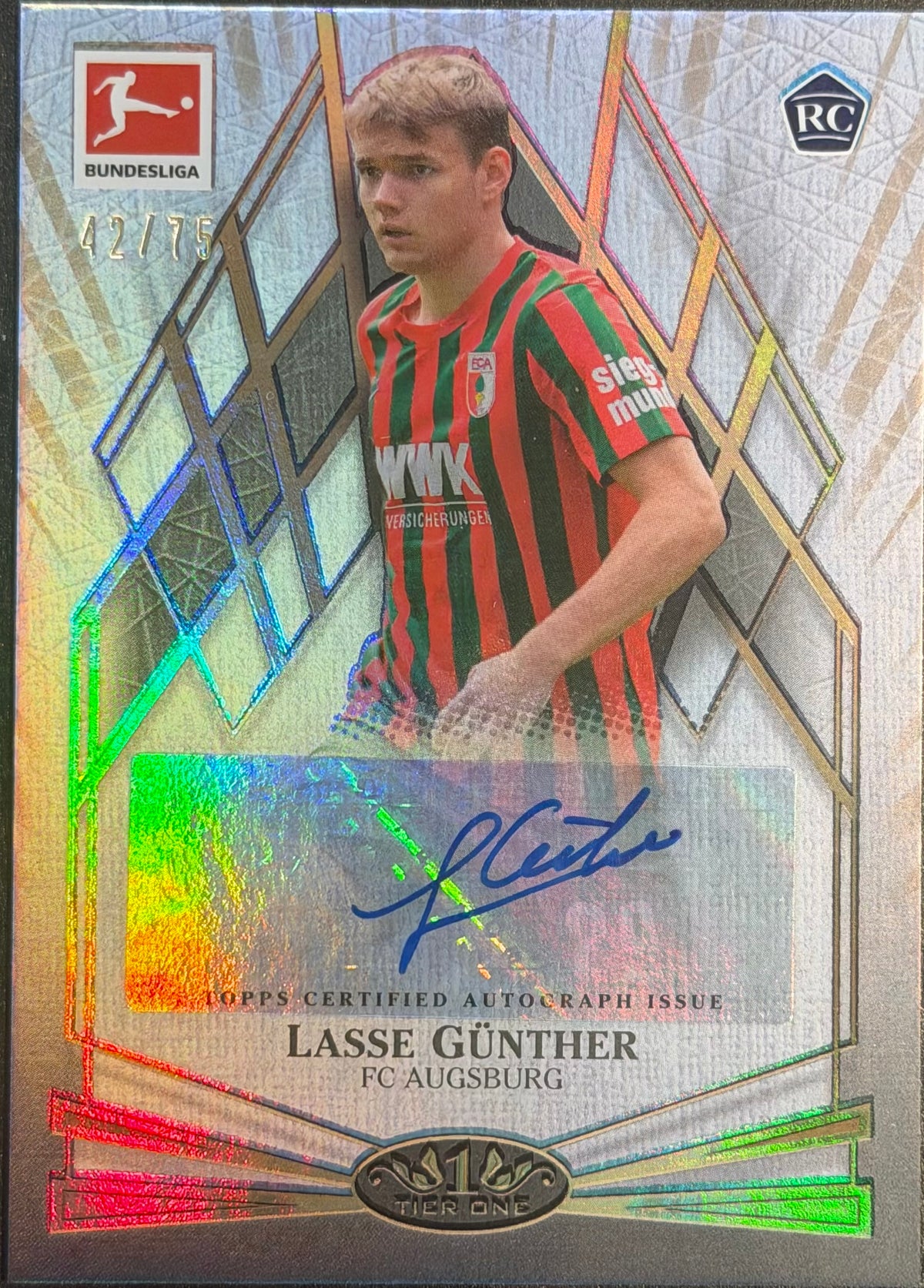 Lasse Günther /75 2021-22 Topps Tier One Bundesliga Young Gold Autograph Rookie