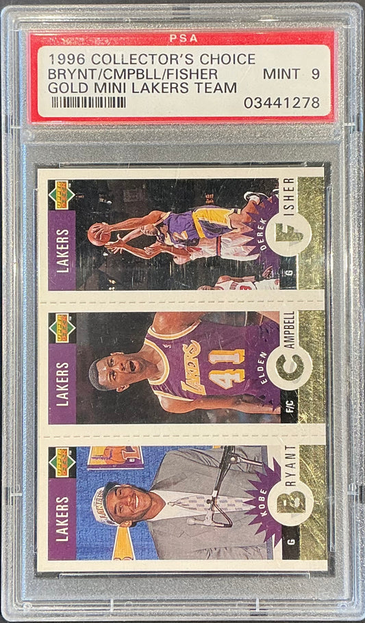 PSA 9 1996 collectors Choice Bryant/Campbell/Fisher Gold Mini Lakers Team