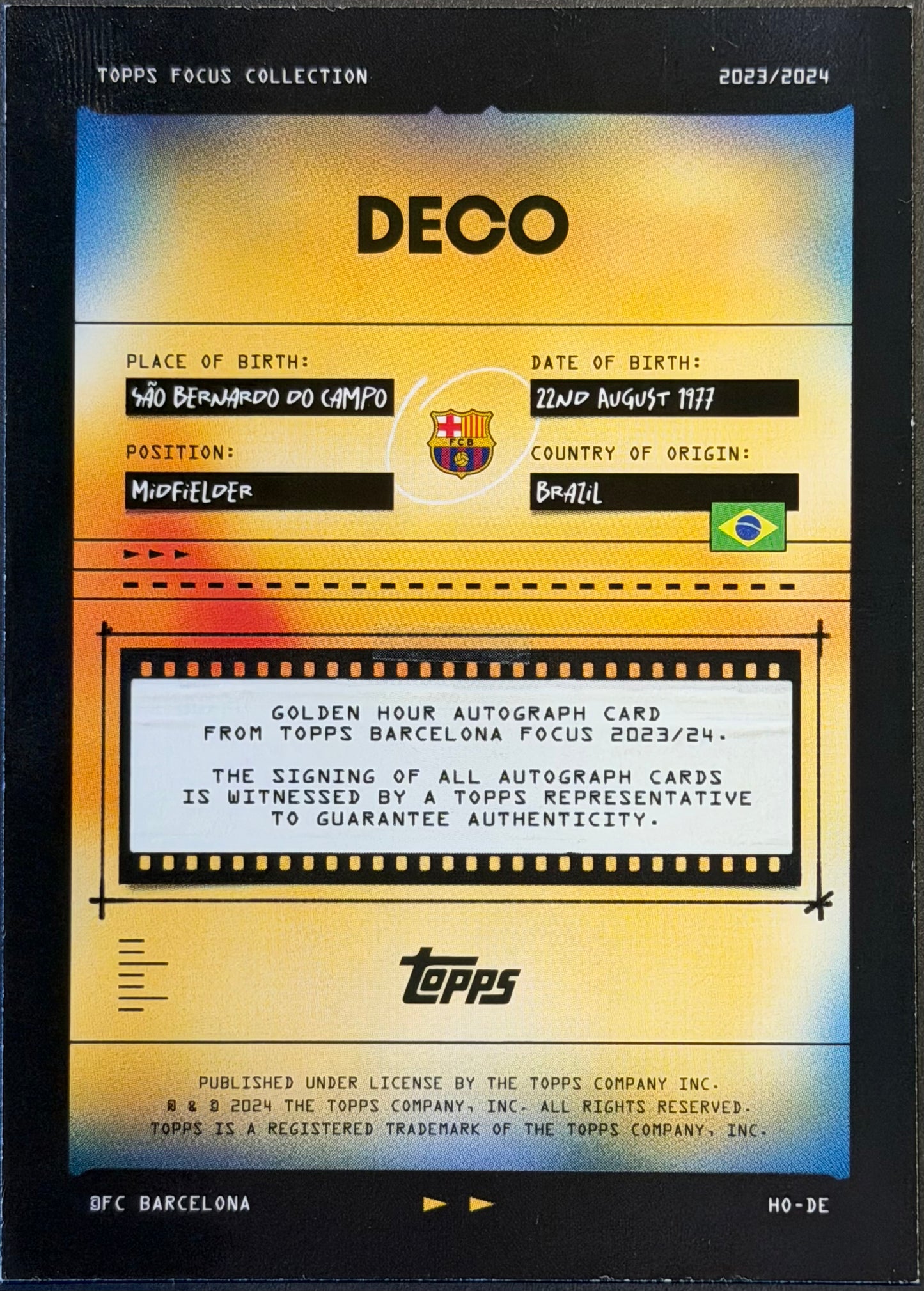 2023 Topps Focus Deco Golden Hour Autograph #HO-DE
