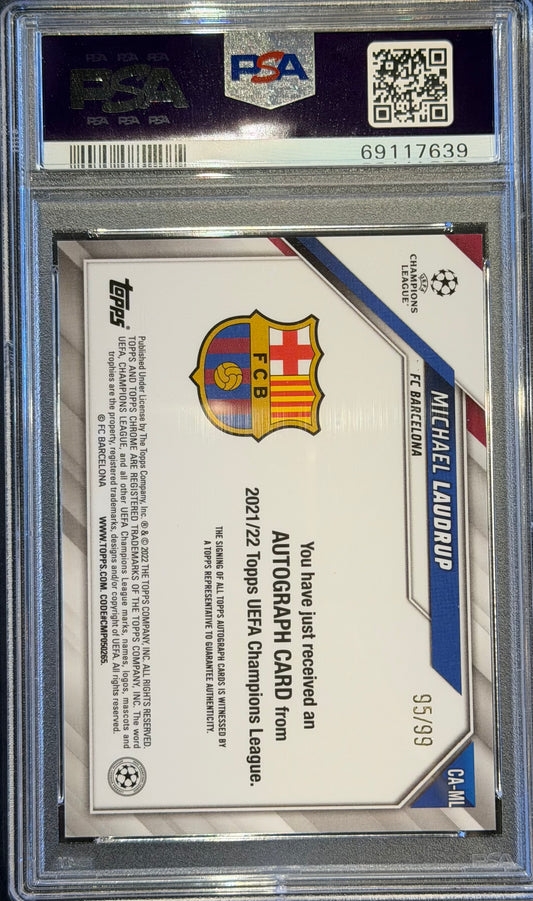 2021/22 Topps Chrome Michael Laudrup Autograph Neon Green Refractor 95/99 PSA 9