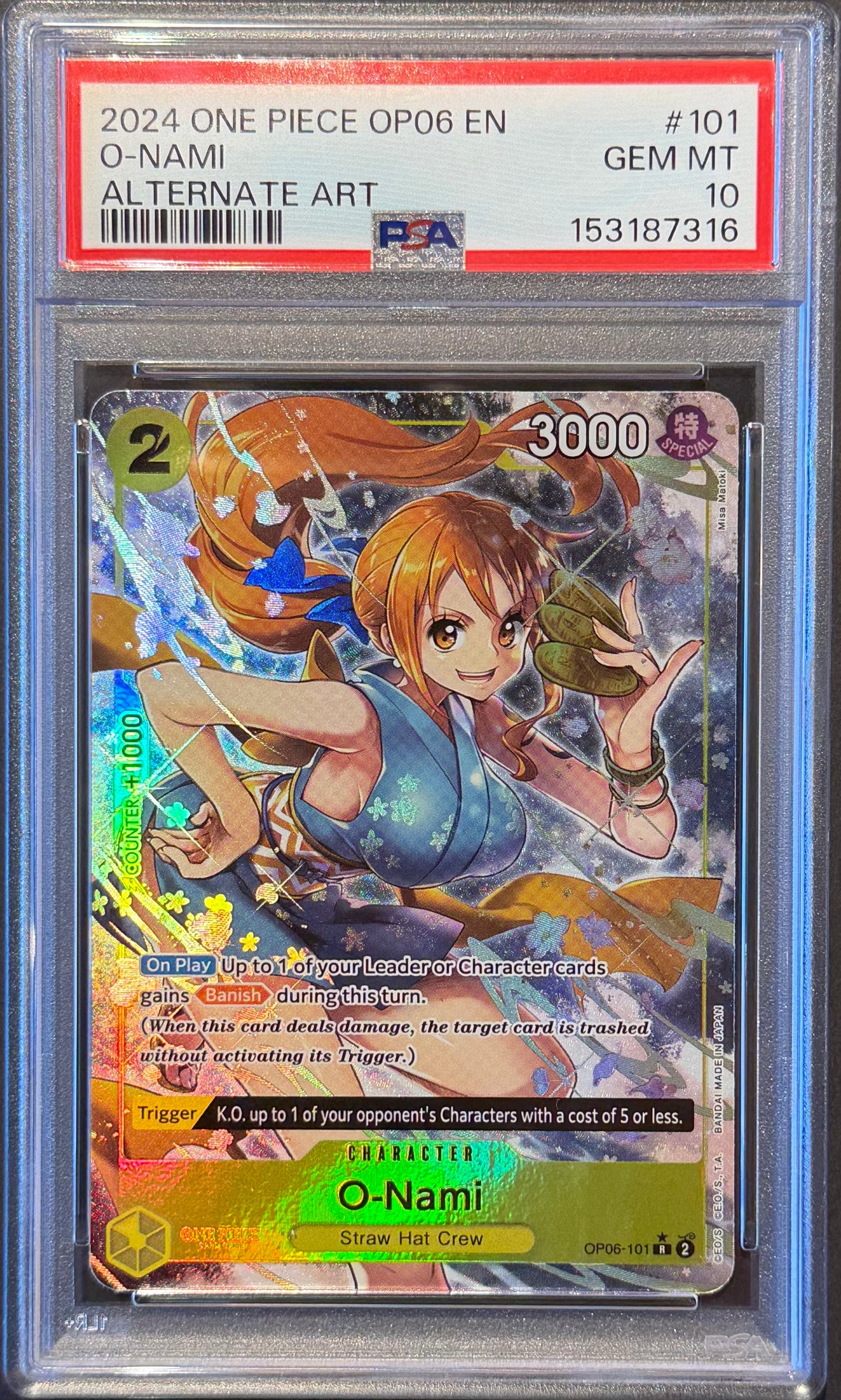 2024 One Piece O-Nami Alt Art OP06-101 Wings of the Captain PSA 10