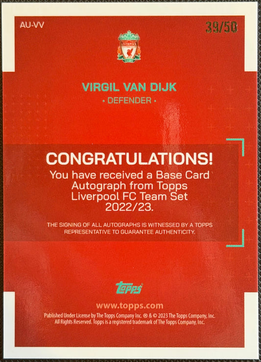 2022/23 Topps Liverpool Team Set Virgil Van Dijk Autograph 39/50