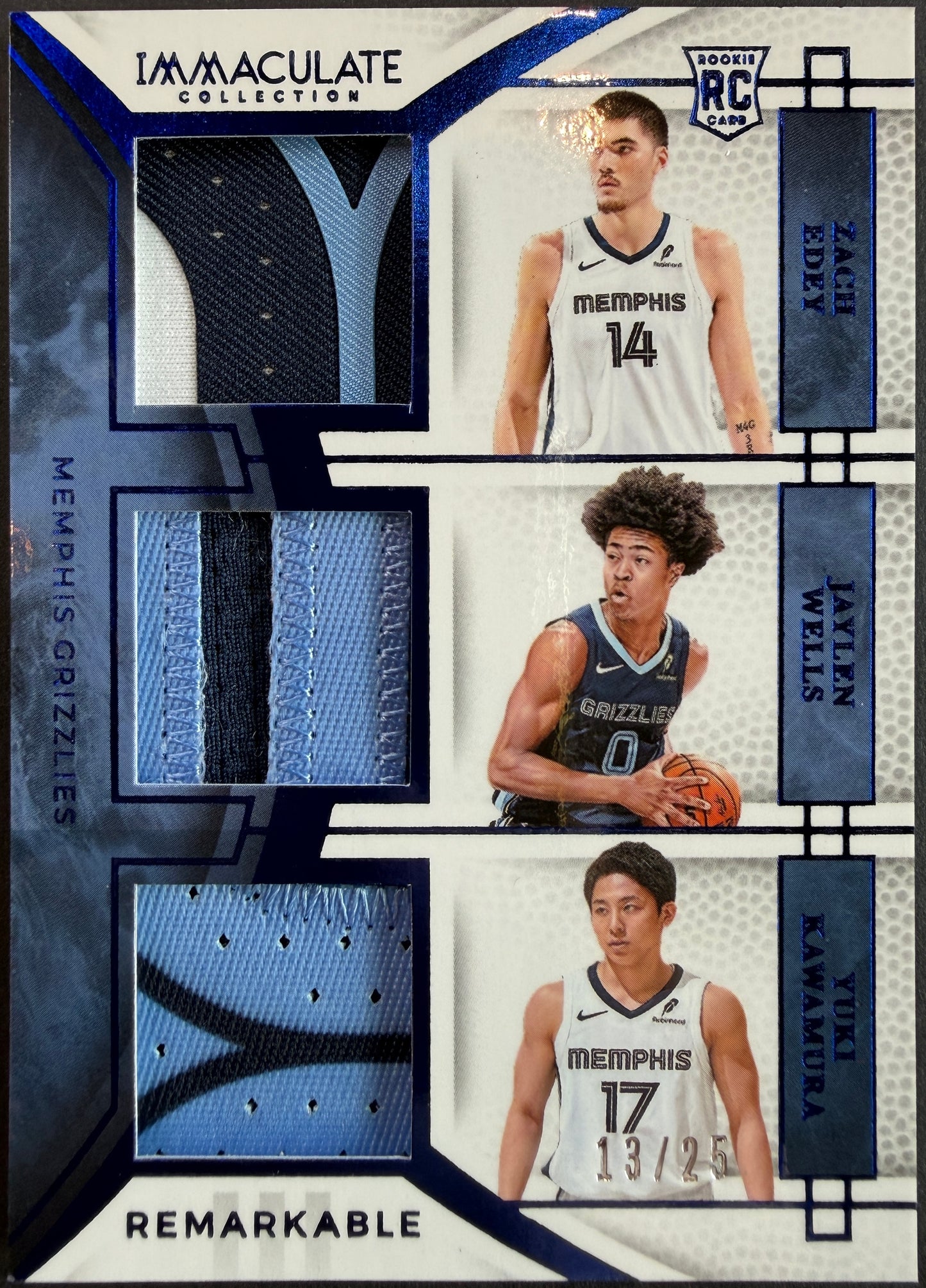 Zach Edey, Jaylen Wells, Yuki Kawamura 13/25 2024/25 Immaculate Collection Basketball Triple Patch