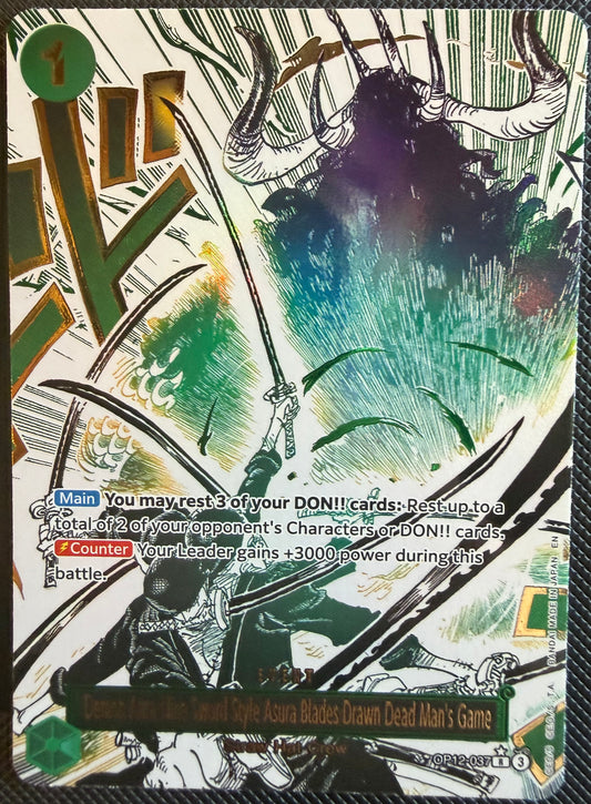 Demon Aura Nine Sword Style Asura Blades Drawn Dead Man's Game OP12-037 R Alt Art