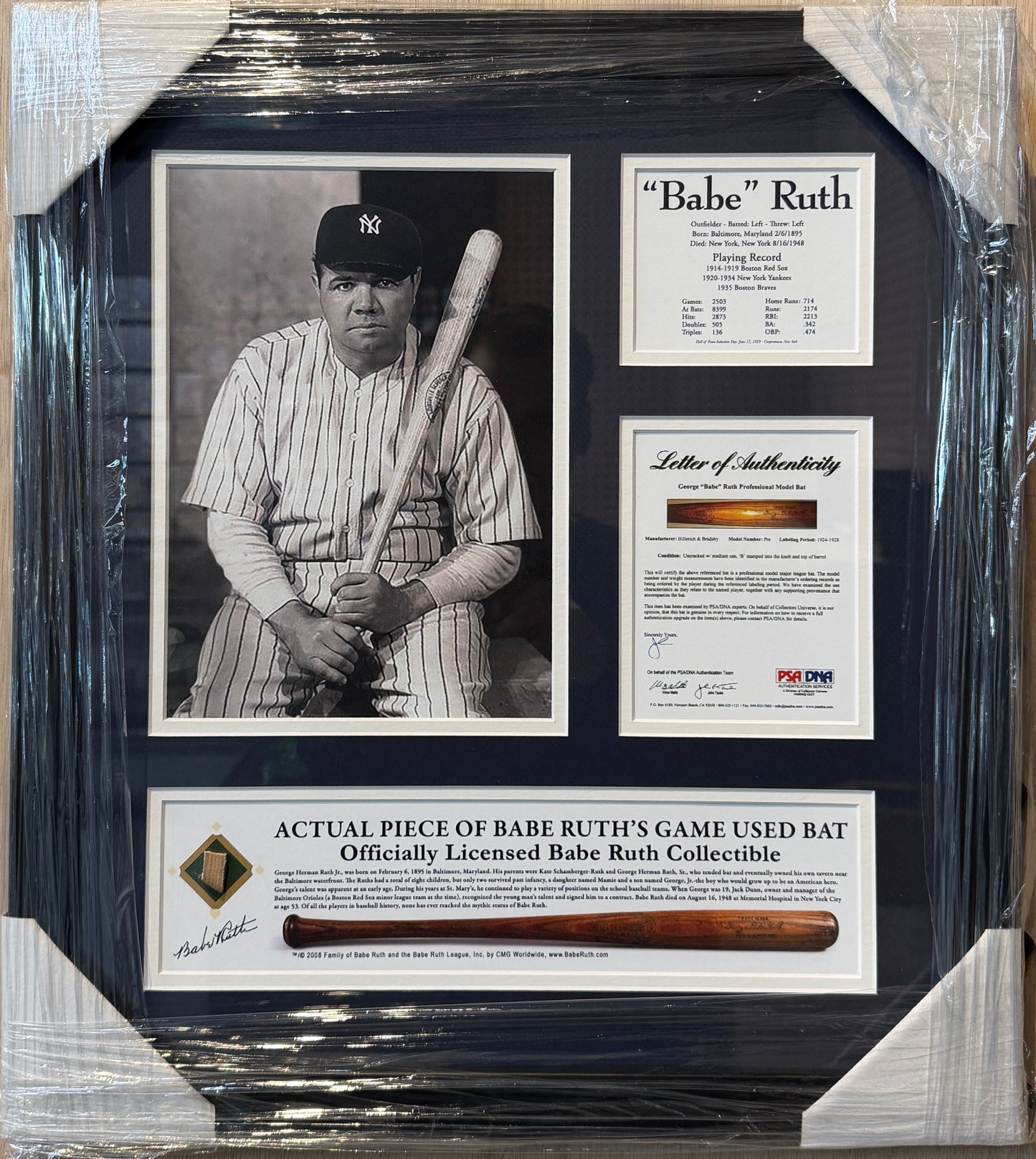 Babe Ruth Game Used Bat Piece PSA/DNA Authenticated