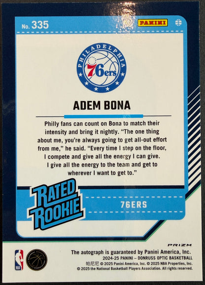 Adem Bona 2024/25 Panini Donruss Optic Basketball Auto Refractor