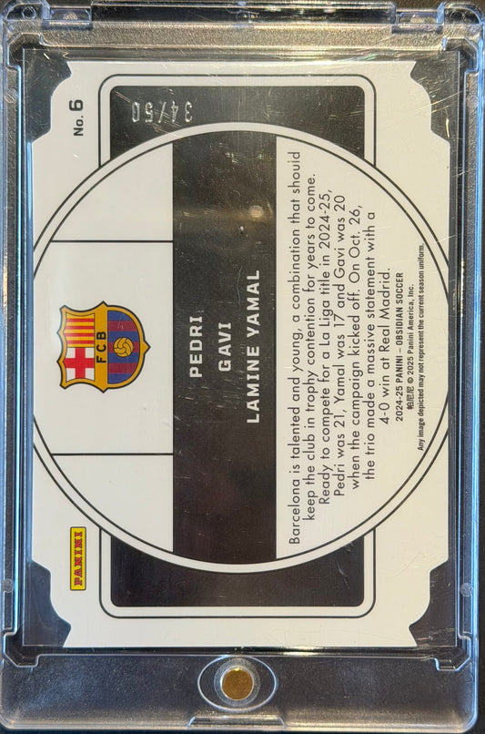 2024/25 Panini Obsidian Pedri/Gavi/Lamine Yamal Nucleus Electric Etch Red Pulsar 34/50