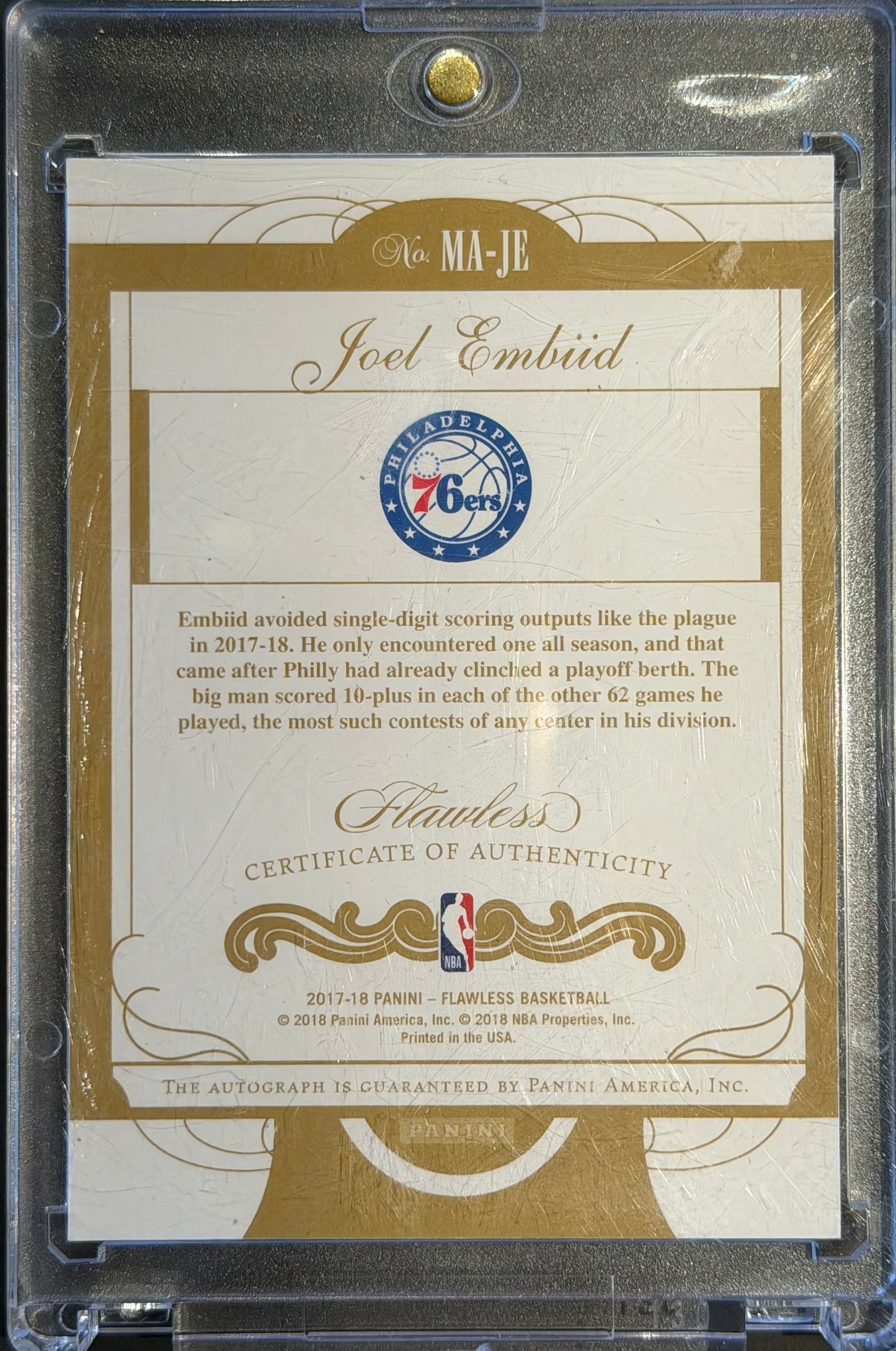 JOEL EMBIID 2017-18 FLAWLESS MOMENTOUS AUTO /25 #MA-JE 76ERS