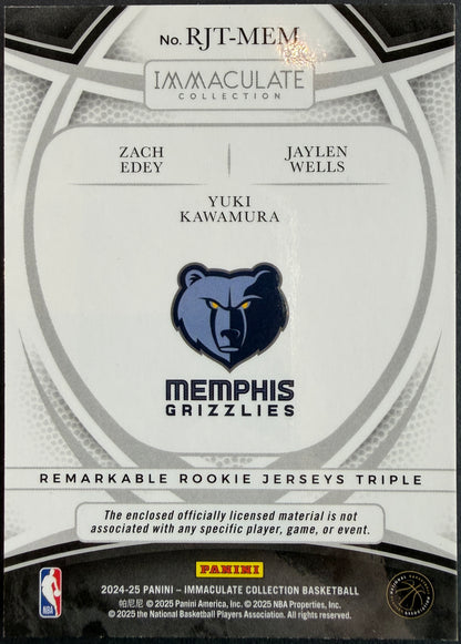 Zach Edey, Jaylen Wells, Yuki Kawamura 13/25 2024/25 Immaculate Collection Basketball Triple Patch