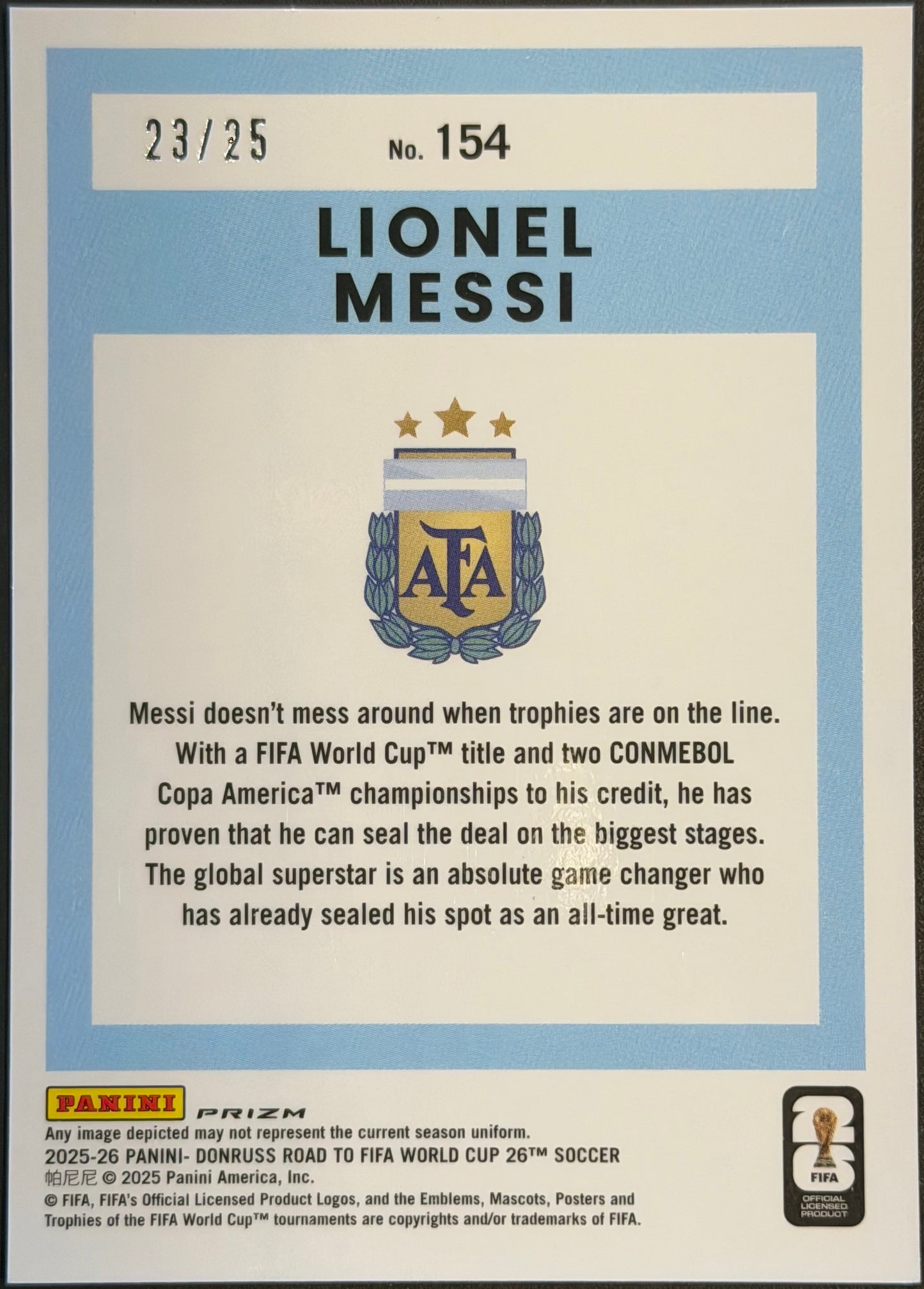 Optic Lionel Messi pink ice Prizm 2025-26 Panini Donruss 23/25