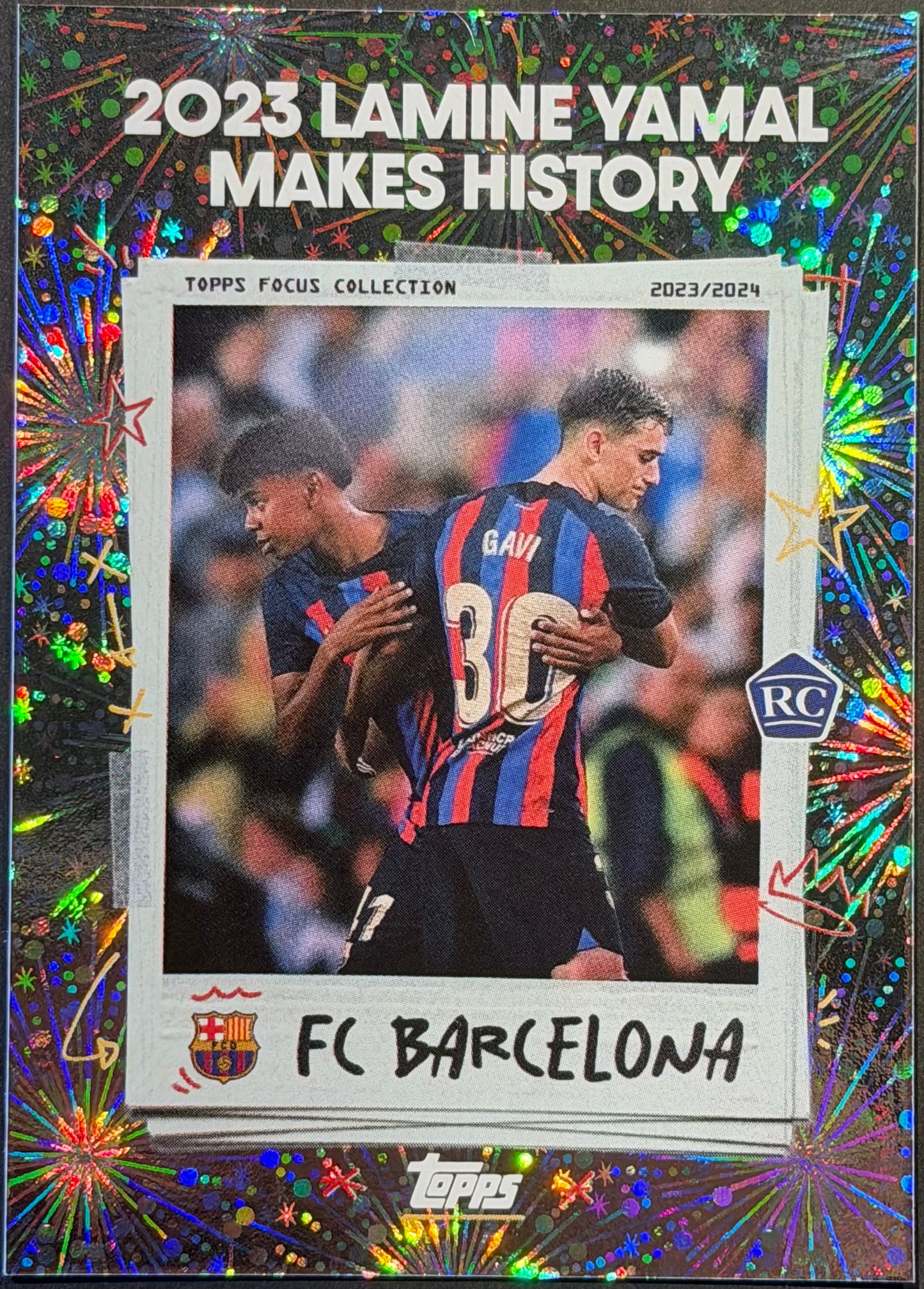 2023 Topps Focus 2023 Lamine Yamal Makes History RC Fireworks