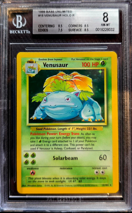 Venusaur Holo -15/102 - Base Set Unlimited 1999 - WOTC BGS 8