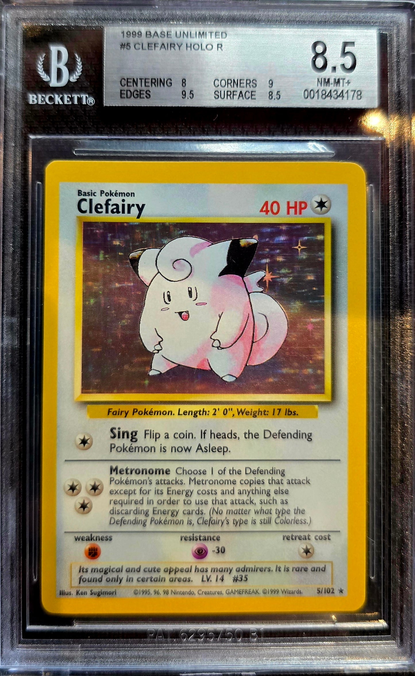 Clefairy Holo - 5/102 - Base Set Unlimited 1999 - WOTC BGS 8.5