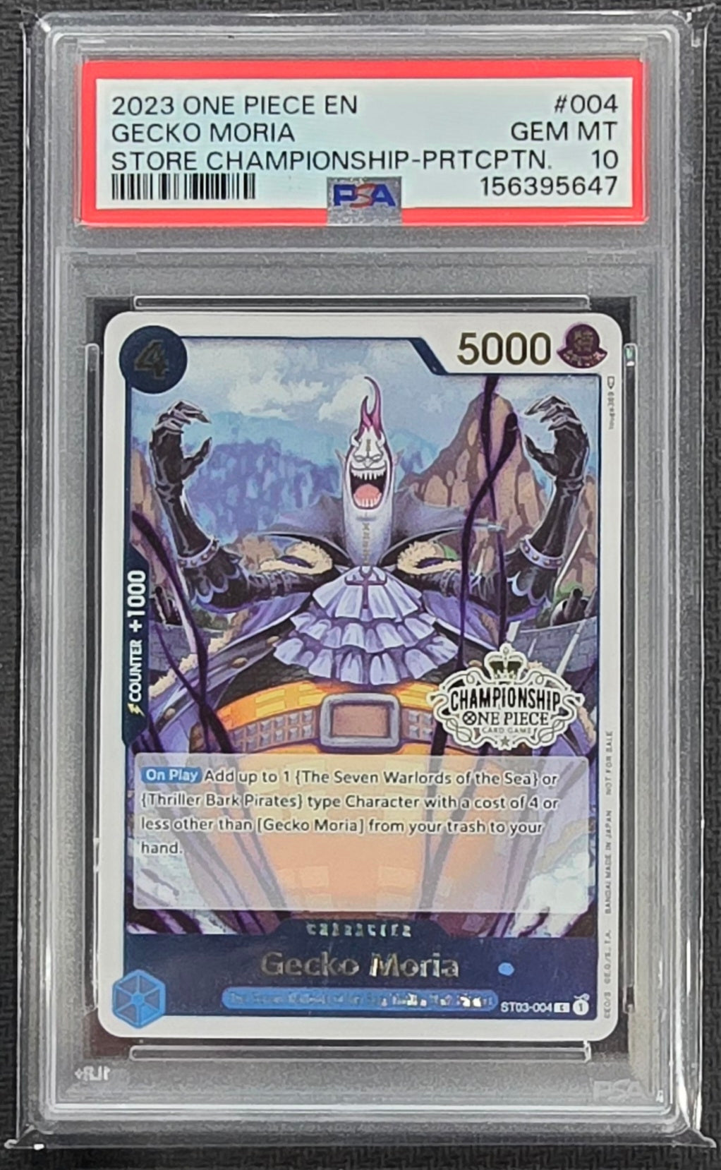 2023 One Piece Gecko Moria Store Championship Participation Card PSA 10