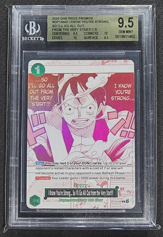 2025 One Piece Monkey D. Luffy OP13-040 Treasure Campaign Promo Beckett 9.5