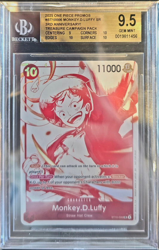 Monkey D Luffy SR ST10-006 3rd Anniversary Treasure Campaign One Piece Beckett 9.5