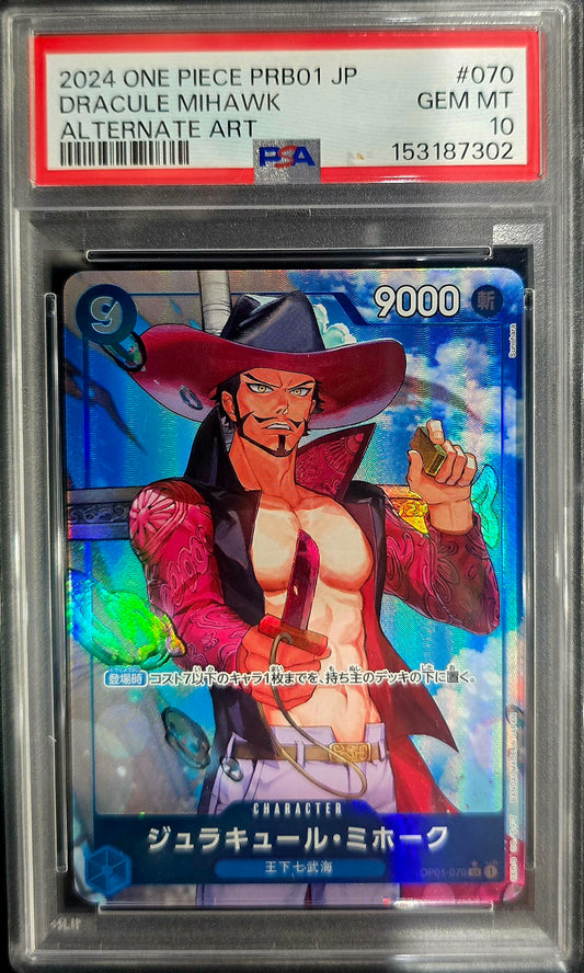 2024 One Piece PRB01 Dracule Mihawk Alt Art 70 PSA 10