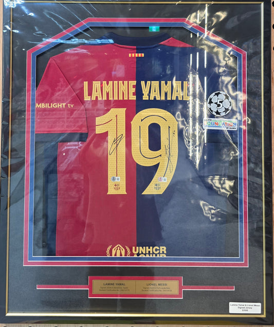 Lamine Yamal/Lionel Messi Dual Autographed Lamine Yamal Jersey (Beckett Certified)