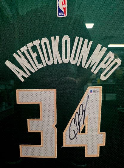 Giannis Antetokounmpo Signed Milwaukee Bucks Jersey Framed [Beckett Certified]