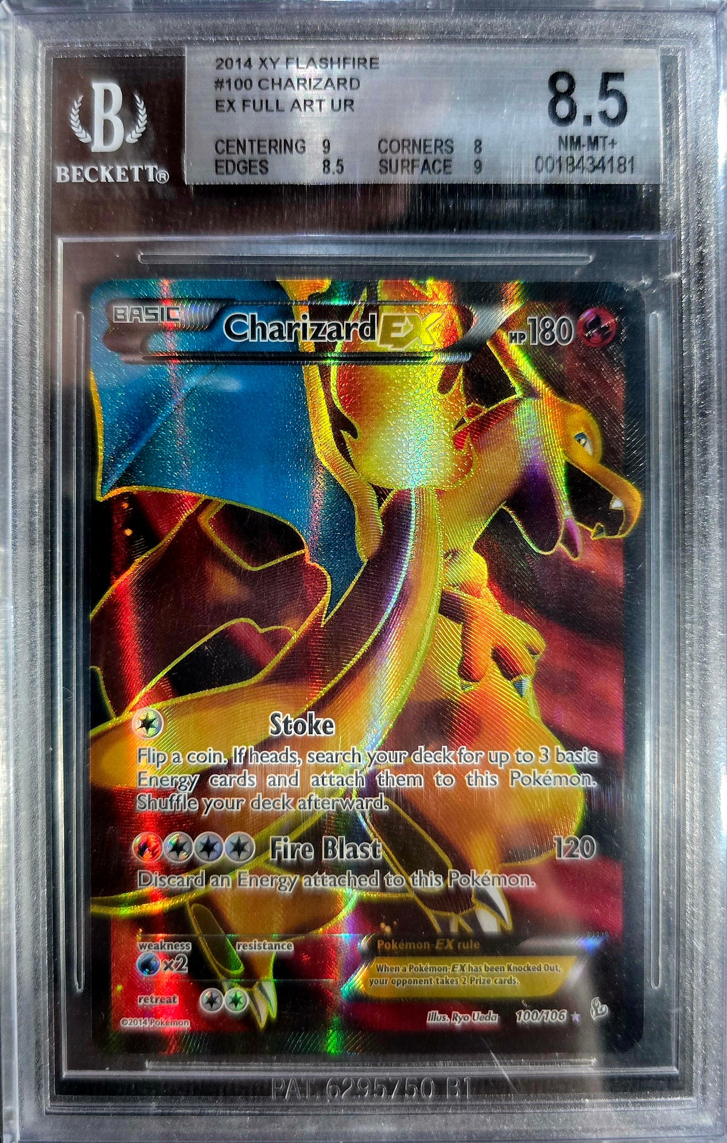 Charizard EX 100/106 XY Flashfire Full Art FA 2014 Pokemon Card Holo Foil BGS 8.5
