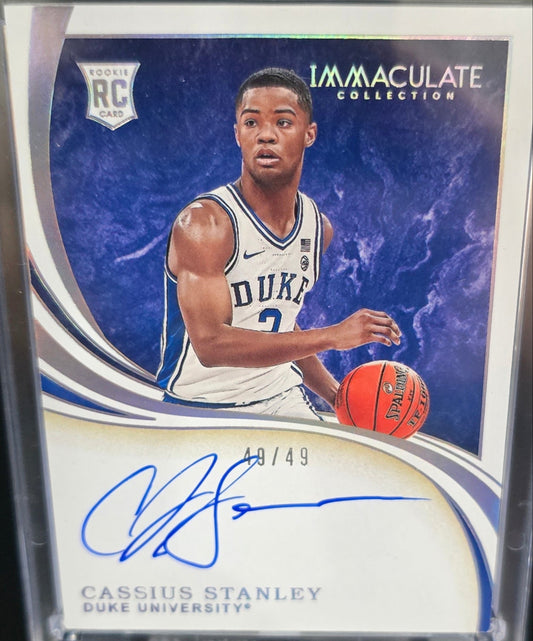2020-21 Panini Immaculate Collegiate #49/49 Cassius Stanley No.51 Rookie Auto RC (Book End)